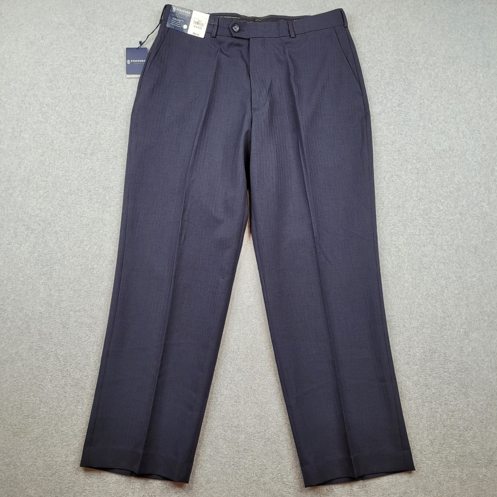 Stafford Dress Pants Mens 34x29 Navy Blue Everyday Trouser Classic Fit New